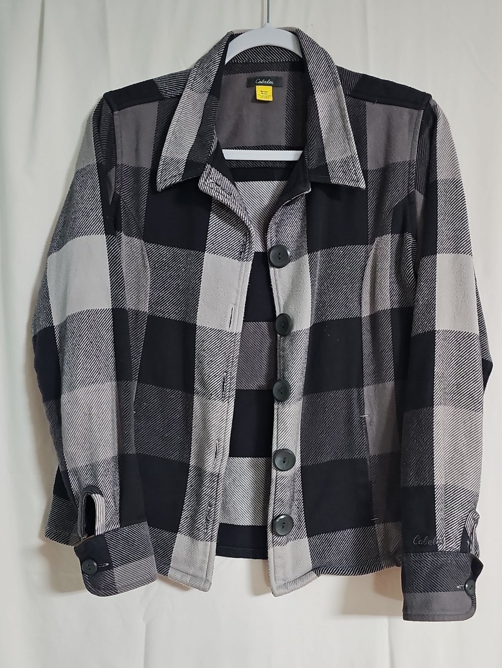 Cabela's Black & Gray Plaid Button-Front Jean Jacket